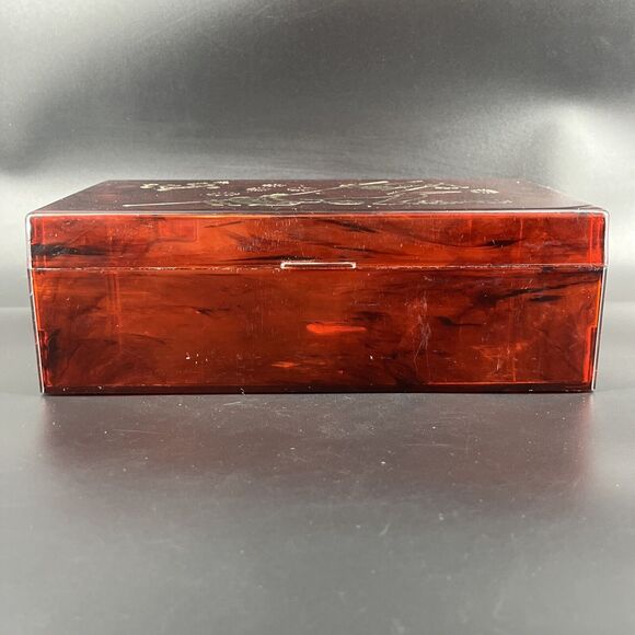 MCM Plastic Jewelry Box Brown Tortoiseshell Gold Graphic Imprint 9.75x6.5x3.75 - Picture 5 of 16